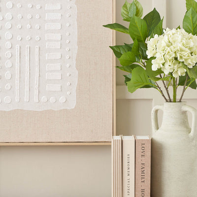 Inga White and Natural Abstract Design Linen Canvas with Elm Effect Frame
