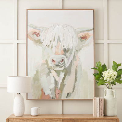 Hamish Sage and Naturals Highland Cow Canvas with Natural Frame