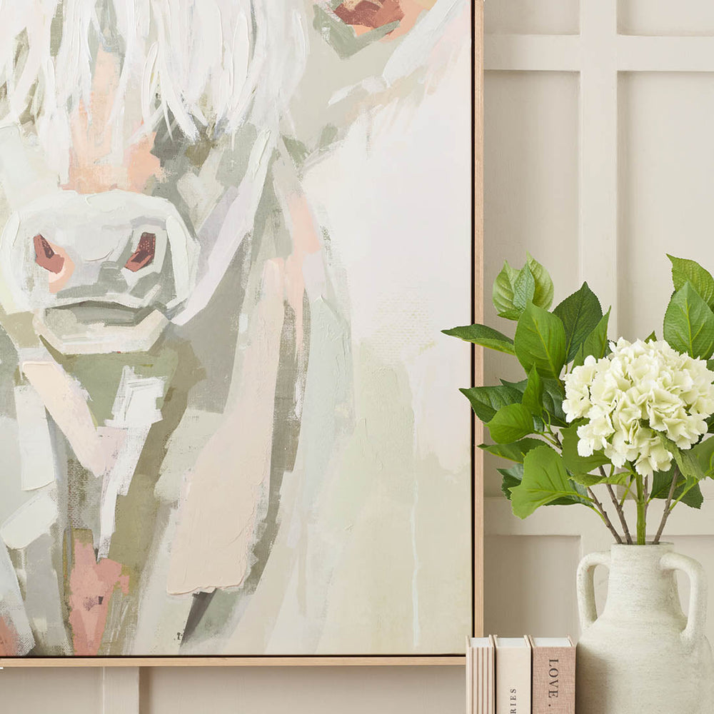Hamish Sage and Naturals Highland Cow Canvas with Natural Frame