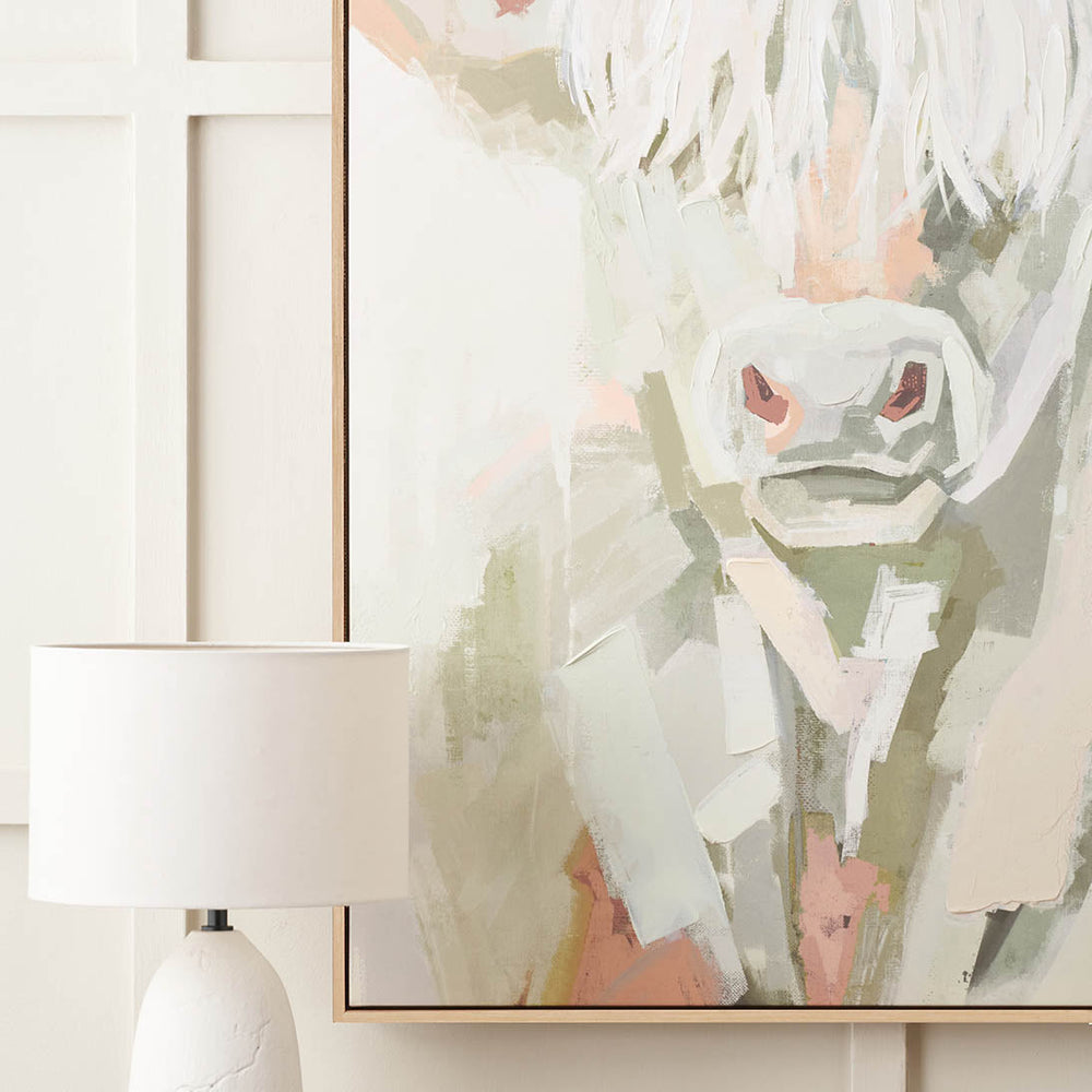 Hamish Sage and Naturals Highland Cow Canvas with Natural Frame