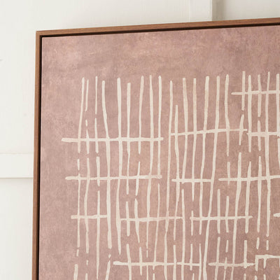 Linea Brown and Natural Abstract Linear Design Canvas with Oak Effect Frame