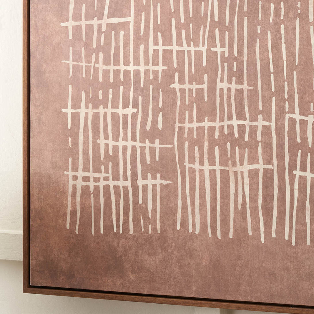 Linea Brown and Natural Abstract Linear Design Canvas with Oak Effect Frame