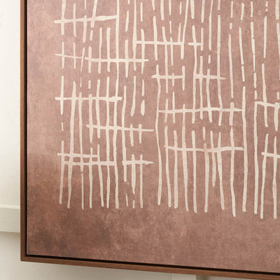 Linea Brown and Natural Abstract Linear Design Canvas with Oak Effect Frame