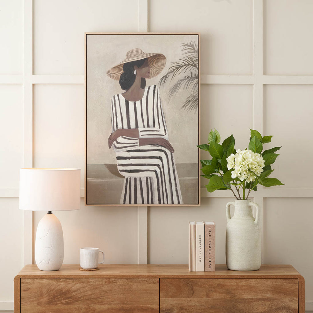 Striped Dress Lady Design Canvas with Natural Frame | Wall Print