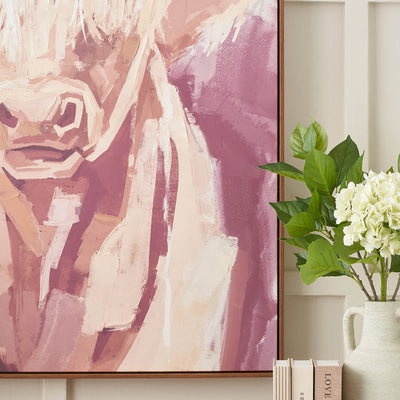 Angus Mulberry and Naturals Highland Cow Canvas with Oak Effect Frame