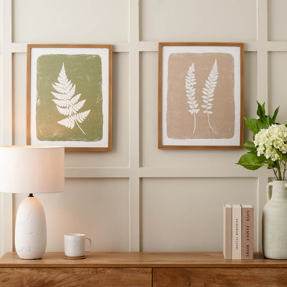 Farnham Green and Natural Fern Canvas with Natural Frames S/2