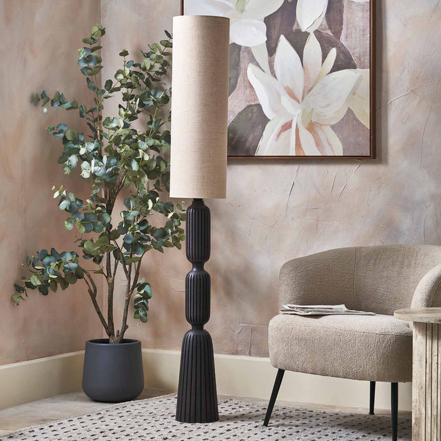 Palomina Black Ribbed Slim Wood Floor Lamp