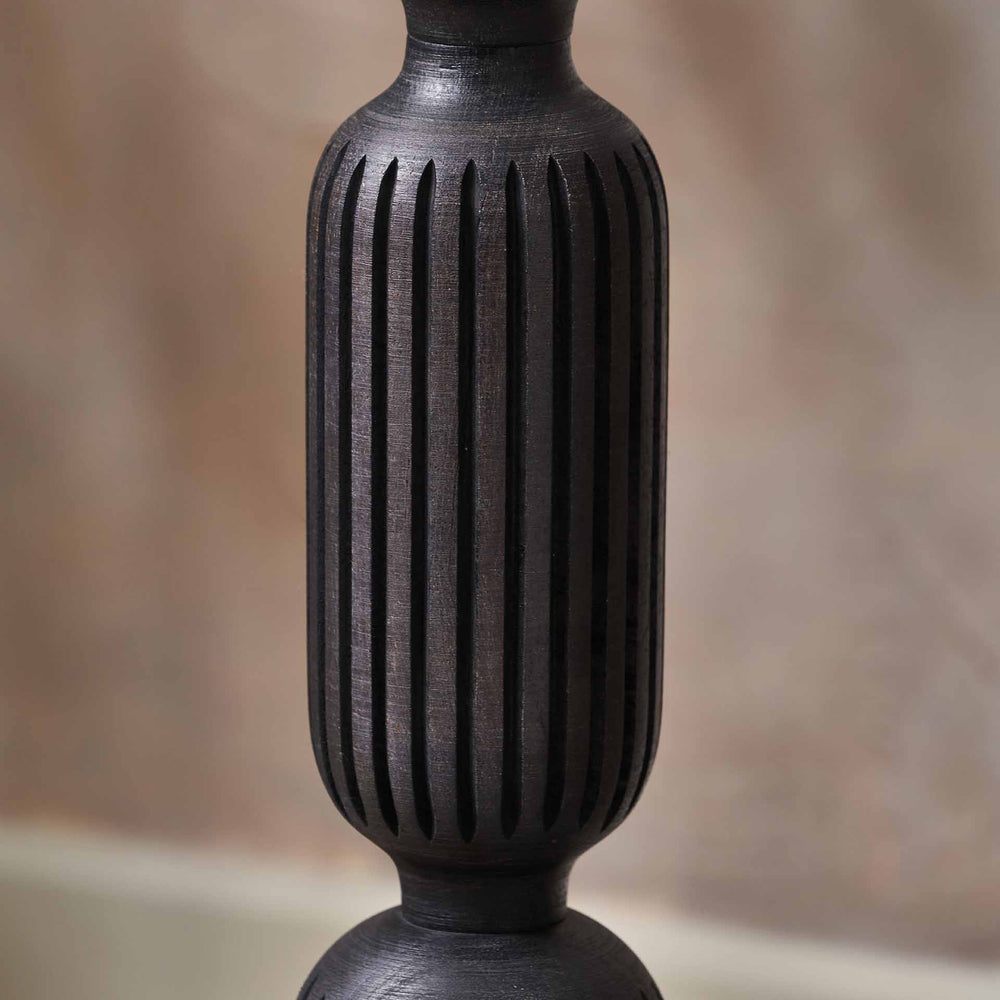 Palomina Black Ribbed Slim Wood Floor Lamp