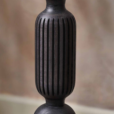 Palomina Black Ribbed Slim Wood Floor Lamp