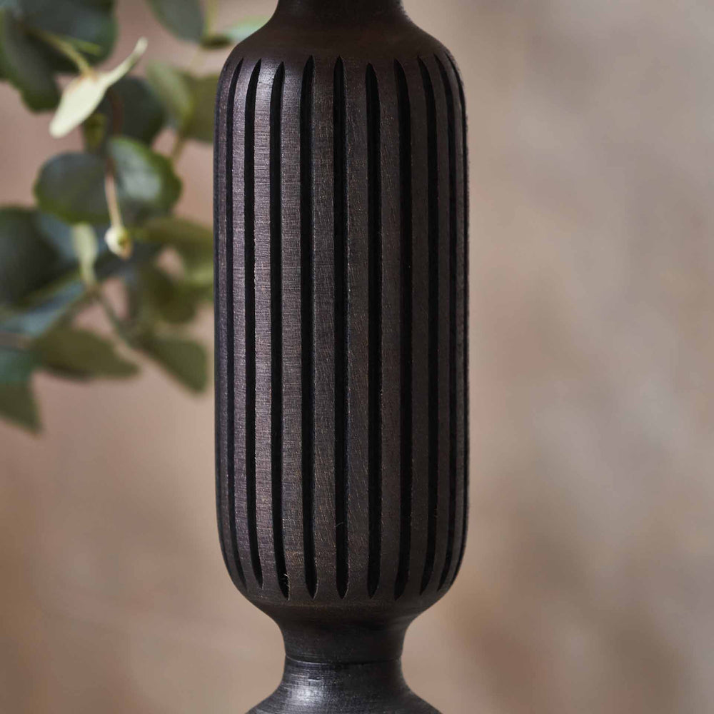 Palomina Black Ribbed Slim Wood Floor Lamp