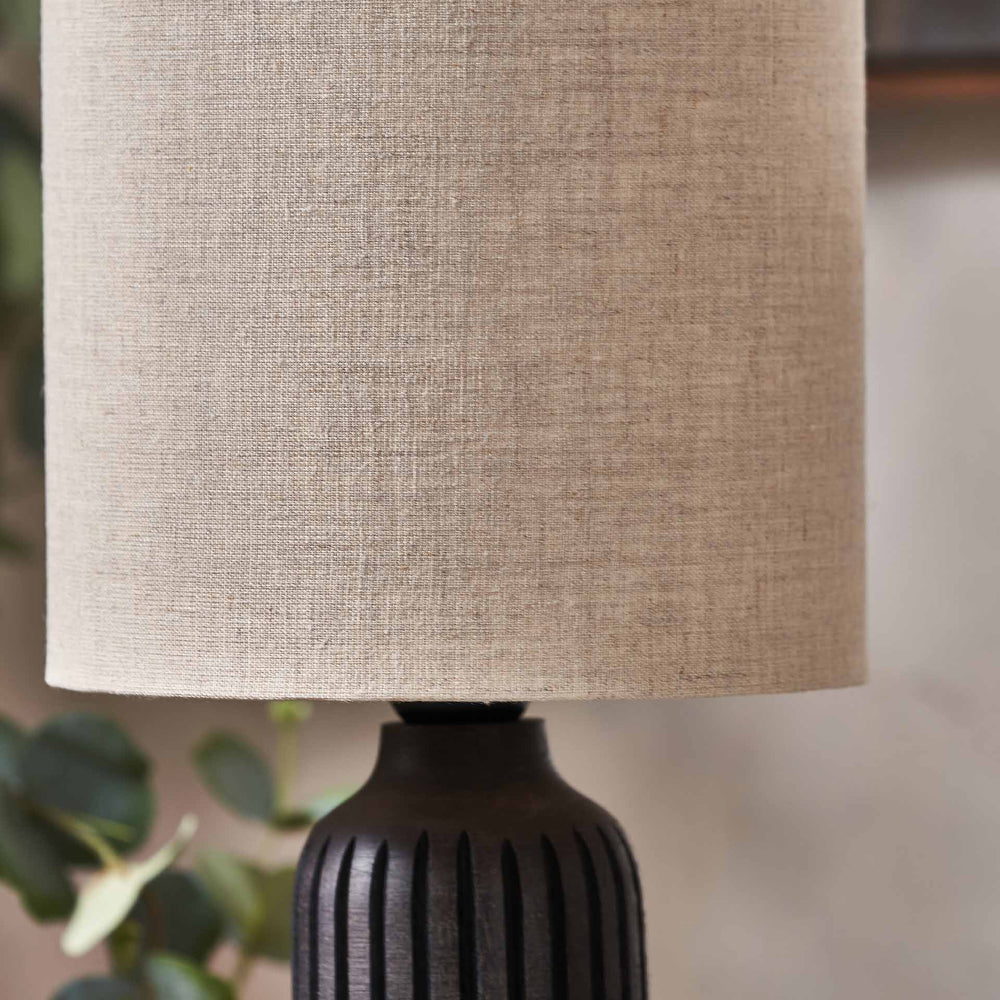 Palomina Black Ribbed Slim Wood Floor Lamp