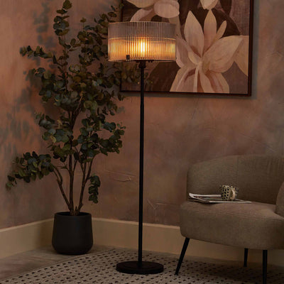 Athena Ribbed Glass Black Metal Round Floor Lamp