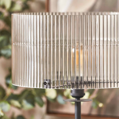 Athena Ribbed Glass Black Metal Round Floor Lamp