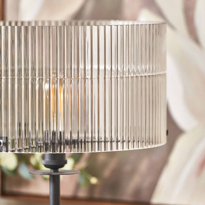 Athena Ribbed Glass Black Metal Round Floor Lamp