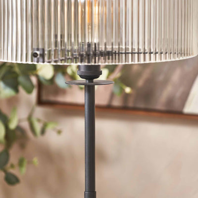 Athena Ribbed Glass Black Metal Round Floor Lamp