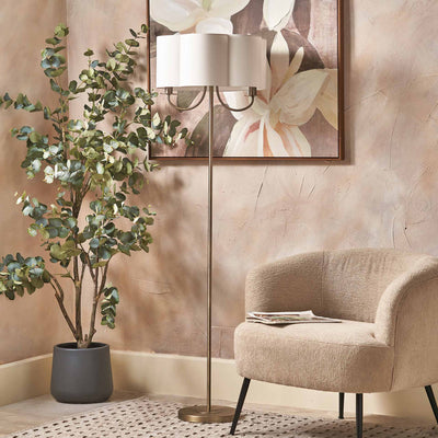 Mariana Matt Antique Brass and White Scallop Shaded Floor Lamp