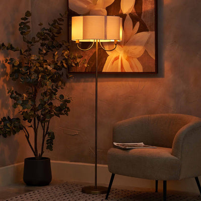 Mariana Matt Antique Brass and White Scallop Shaded Floor Lamp