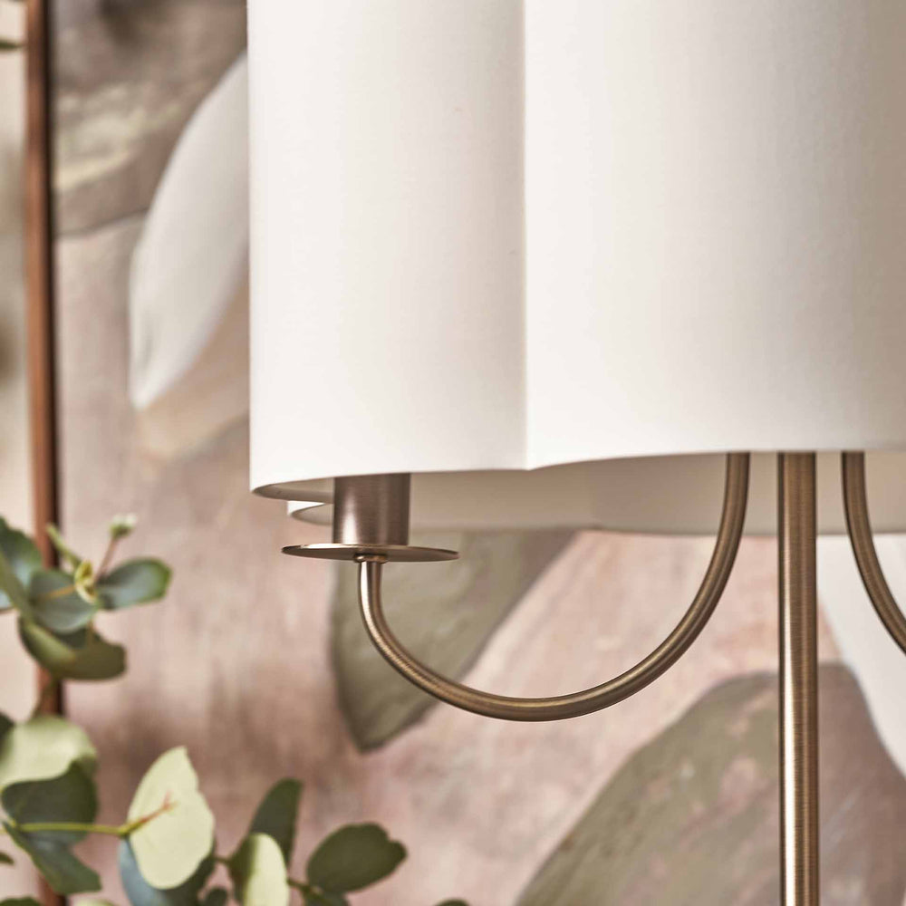 Mariana Matt Antique Brass and White Scallop Shaded Floor Lamp