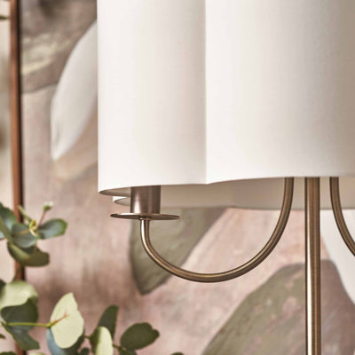 Mariana Matt Antique Brass and White Scallop Shaded Floor Lamp