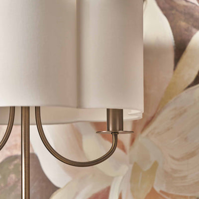 Mariana Matt Antique Brass and White Scallop Shaded Floor Lamp