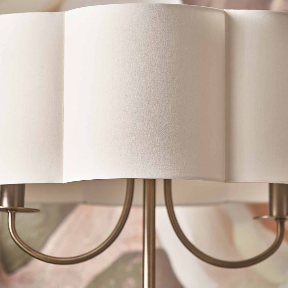 Mariana Matt Antique Brass and White Scallop Shaded Floor Lamp