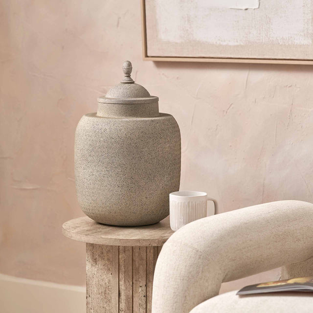 Aarti Stone Grey Hammered Urn Vase with Lid