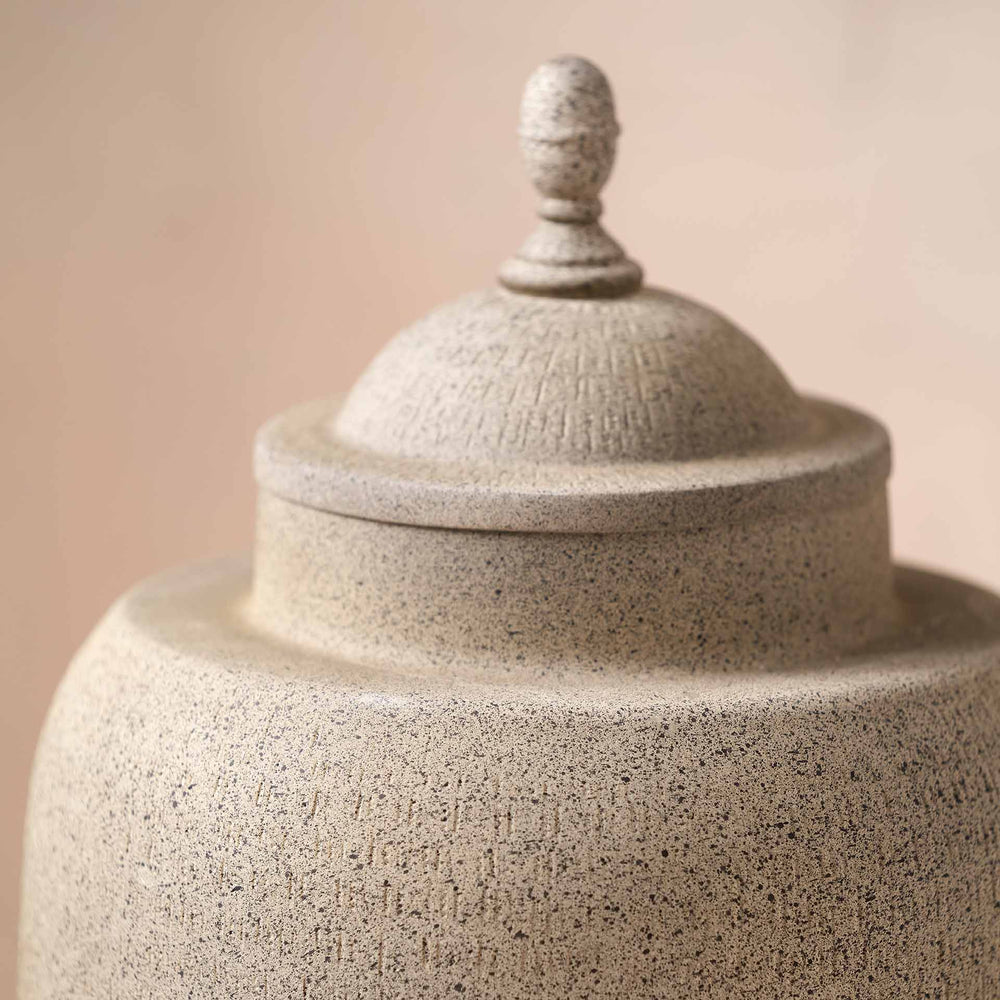 Aarti Stone Grey Hammered Urn Vase with Lid