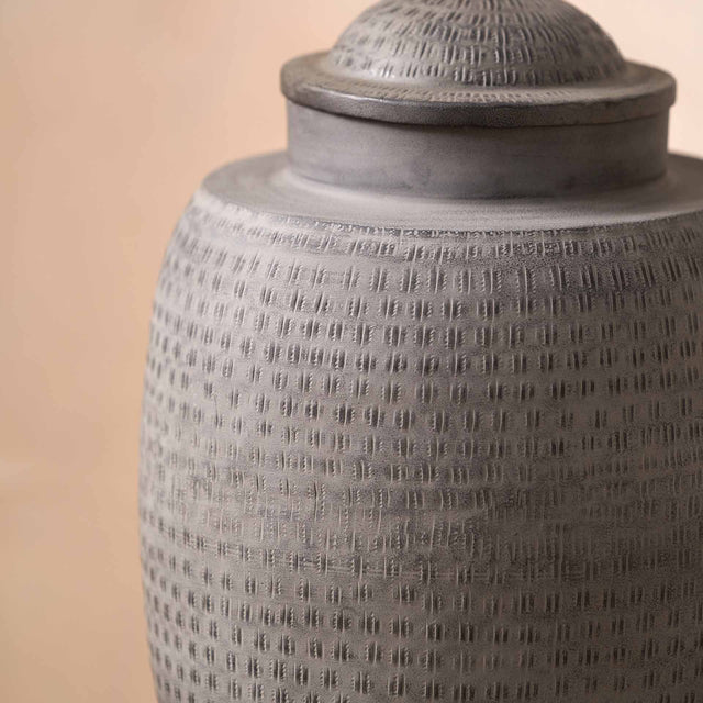 Aarti Charcoal Grey Hammered Urn Vase with Lid