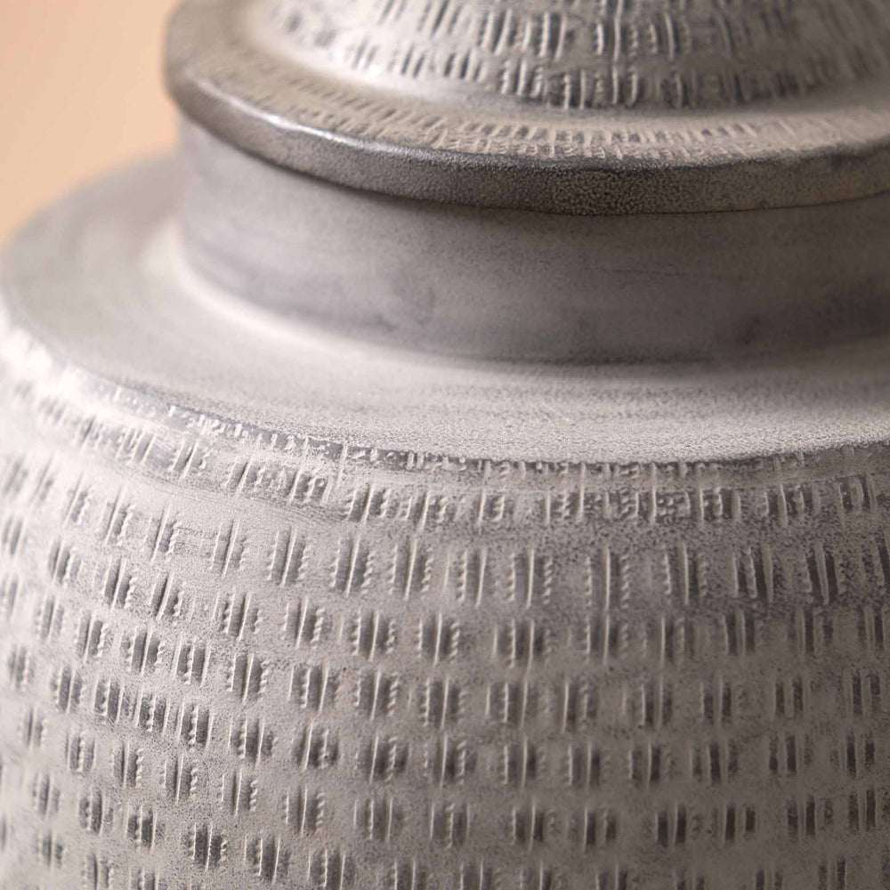 Aarti Charcoal Grey Hammered Urn Vase with Lid