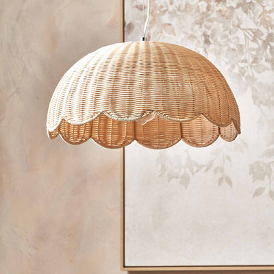 Avra Natural Rattan Scalloped Dome Pendant