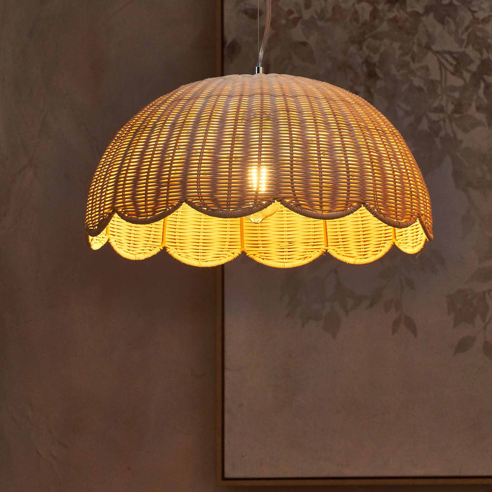 Avra Natural Rattan Scalloped Dome Pendant