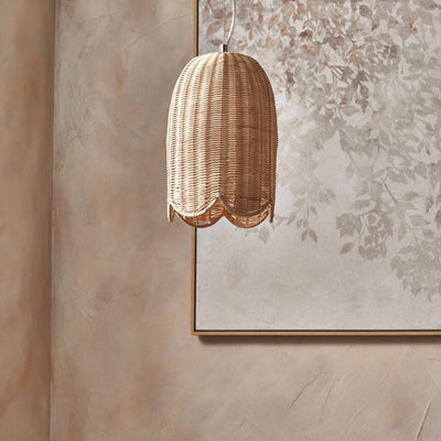 Avra Natural Rattan Tall Scalloped Dome Pendant