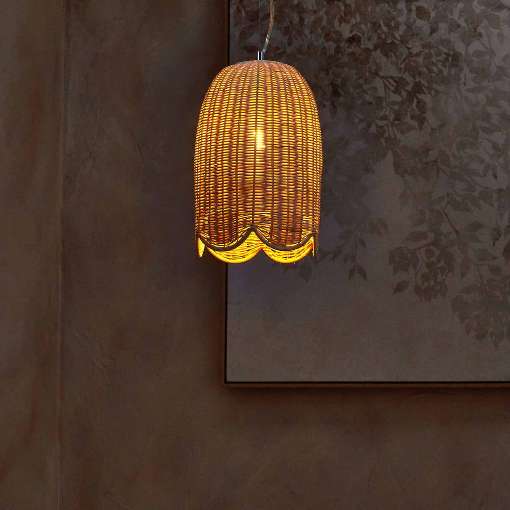 Avra Natural Rattan Tall Scalloped Dome Pendant
