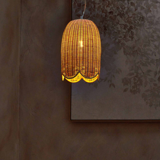 Avra Natural Rattan Tall Scalloped Dome Pendant