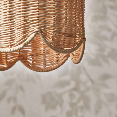 Avra Natural Rattan Tall Scalloped Dome Pendant