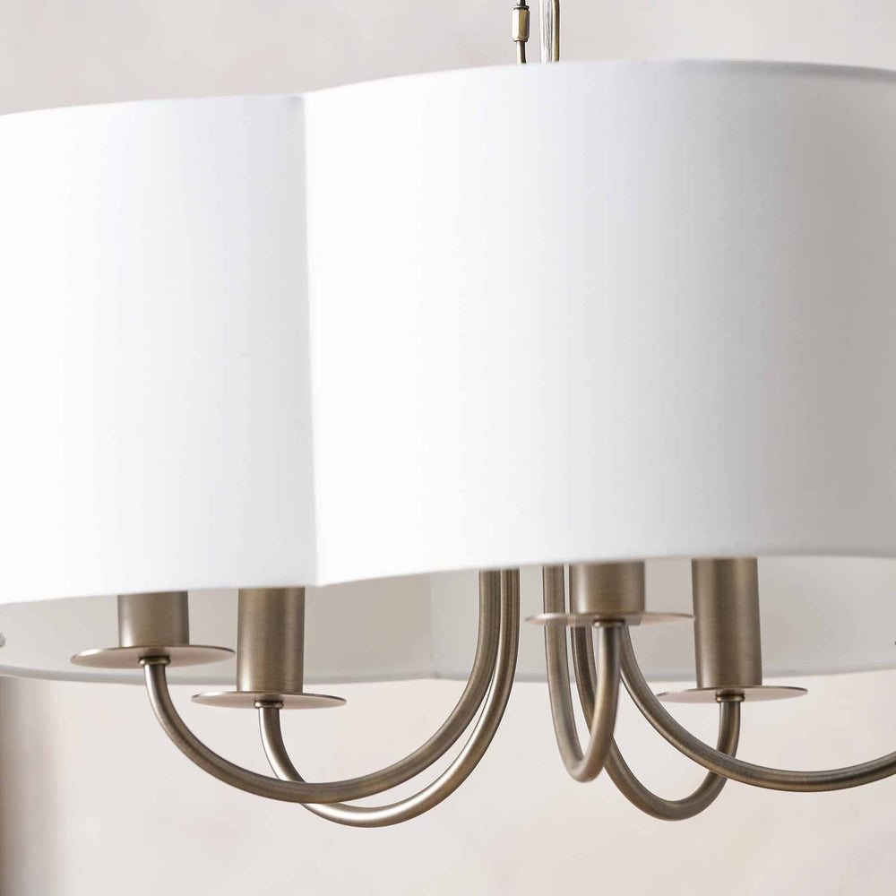Mariana 5 Arm Matt Antique Brass and White Scallop Shaded Pendant