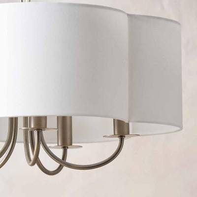 Mariana 5 Arm Matt Antique Brass and White Scallop Shaded Pendant