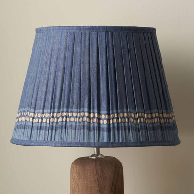 Tamala Denim Blue Silk Border Print Mushroom Pleat Tapered Lampshade