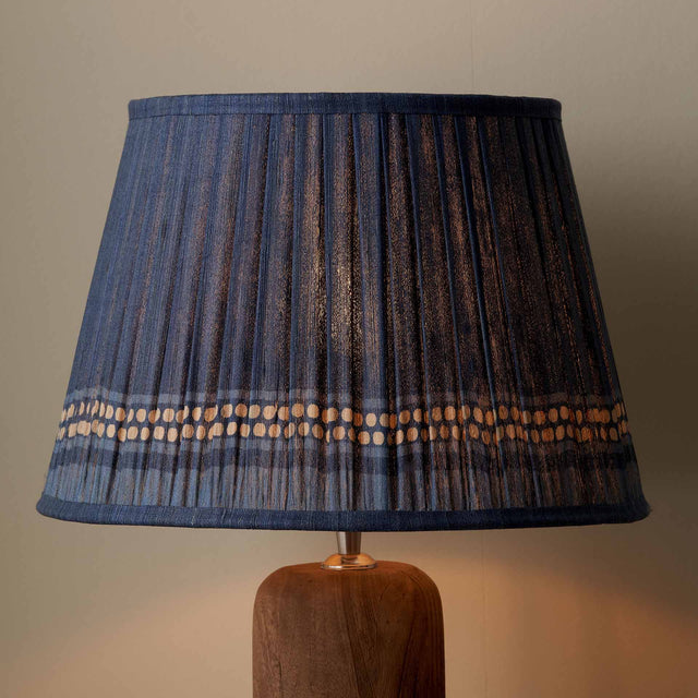 Tamala Denim Blue Silk Border Print Mushroom Pleat Tapered Lampshade