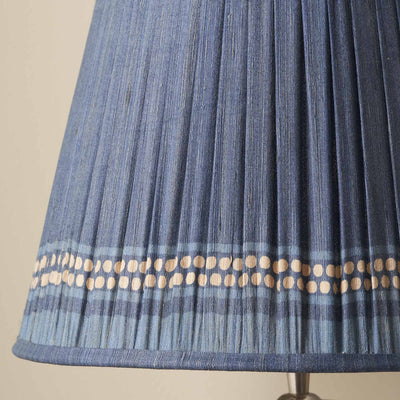 Tamala Denim Blue Silk Border Print Mushroom Pleat Tapered Lampshade