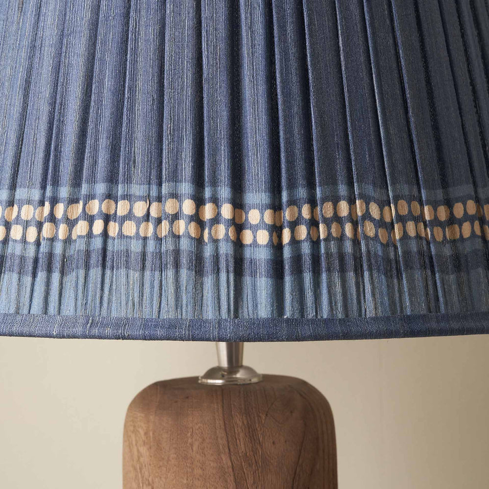 Tamala Denim Blue Silk Border Print Mushroom Pleat Tapered Lampshade