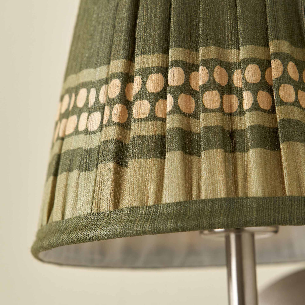 Tamala Olive Silk Border Print Mushroom Pleat Tapered Lampshade