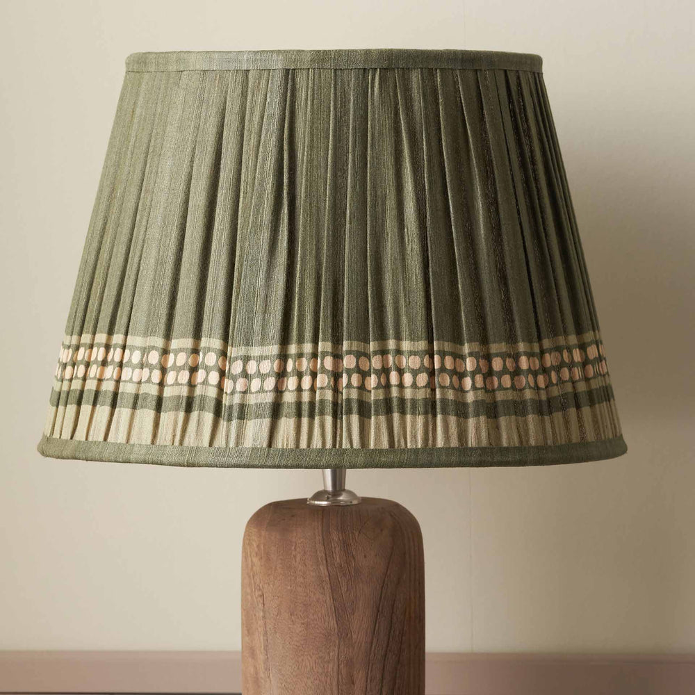 Tamala Olive Silk Border Print Mushroom Pleat Tapered Lampshade