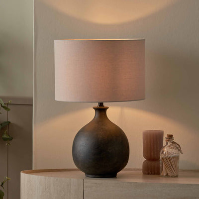 Jiro Matt Bronzed Ceramic Round Table Lamp