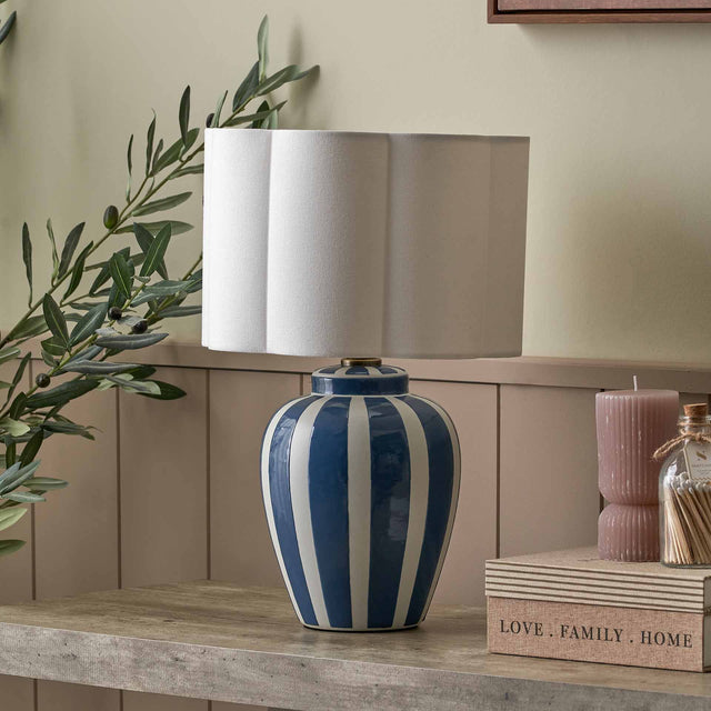 Portia Denim Blue Striped Ceramic Table Lamp Base