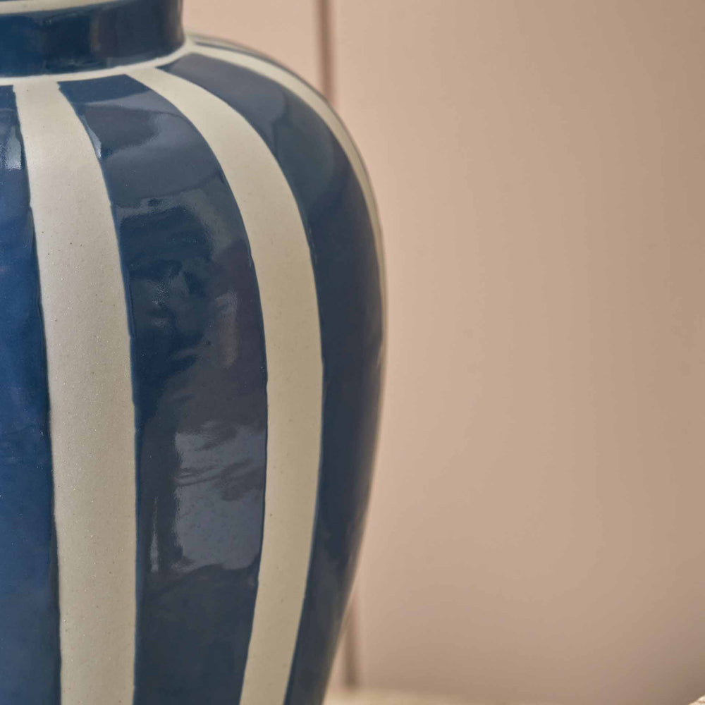 Portia Denim Blue Striped Ceramic Table Lamp Base