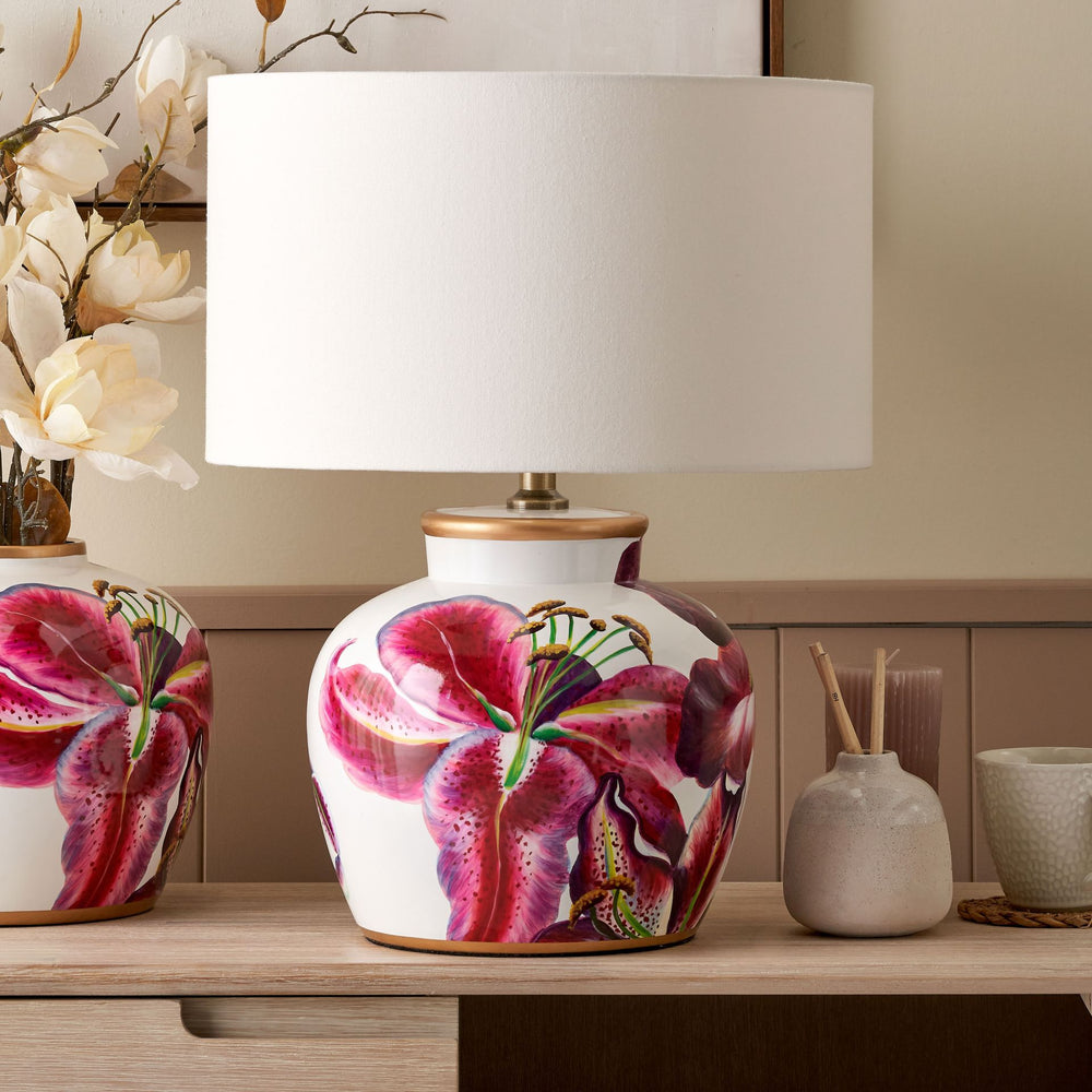 Lillian Pink Lily Ceramic Urn Table Lamp Base