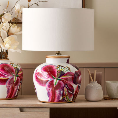 Lillian Pink Lily Ceramic Urn Table Lamp Base