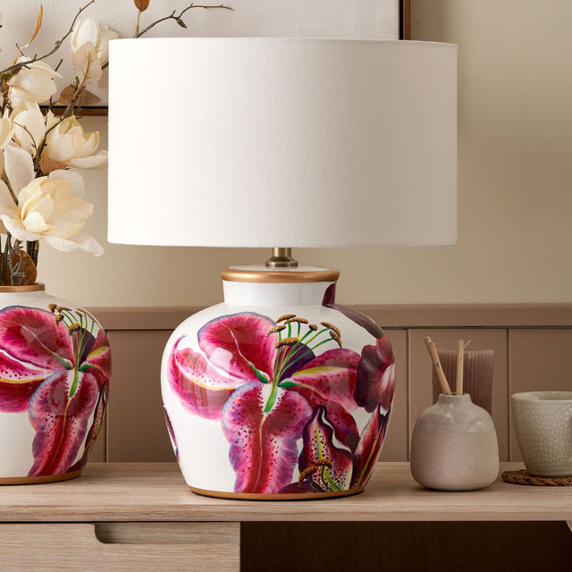 Lillian Pink Lily Ceramic Urn Table Lamp Base