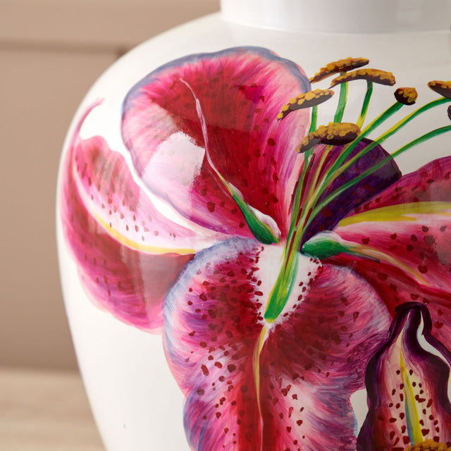 Lillian Pink Lily Ceramic Urn Table Lamp Base
